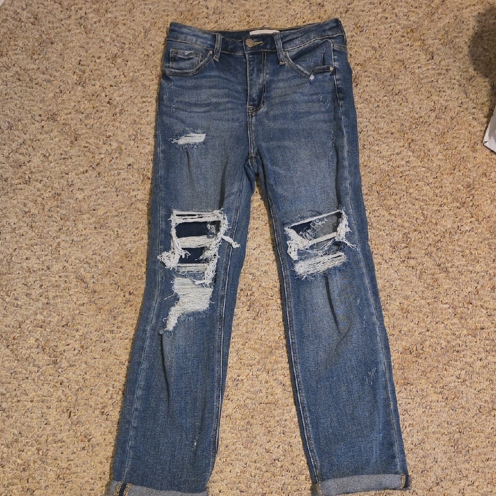 Women’s Ripped Boyfriend Jeans in Medium Blue